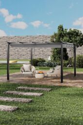 Living and Home 13x13ft Aluminium Pergola with Retractable Roof in Light Grey - thumbnail 3