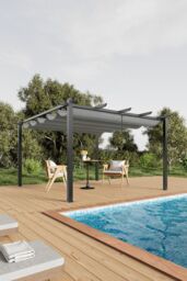 Living and Home 13x13ft Aluminium Pergola with Retractable Roof in Light Grey - thumbnail 2