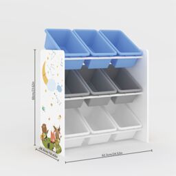 Xample Toy Storage Unit Kids Wooden Shelf Organiser With 9 Plastic Removable Baskets in White - thumbnail 5