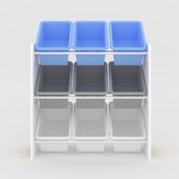 Xample Toy Storage Unit Kids Wooden Shelf Organiser With 9 Plastic Removable Baskets in White - thumbnail 3