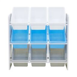 Xample Toy Storage Unit Kids Wooden Shelf Organiser With 9 Plastic Removable Baskets in White - thumbnail 4