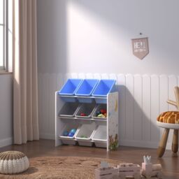 Xample Toy Storage Unit Kids Wooden Shelf Organiser With 9 Plastic Removable Baskets in White