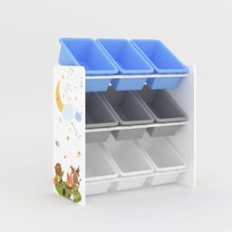 Xample Toy Storage Unit Kids Wooden Shelf Organiser With 9 Plastic Removable Baskets in White - thumbnail 2