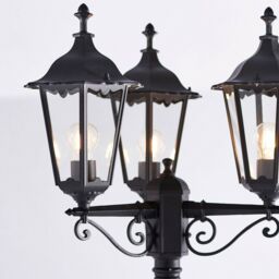 Loops 4 PACK Outdoor Lantern Lamp Post Matt Black & Glass 2.3m Tall 3 Light Bollard - thumbnail 3