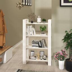Berkfield Home Book Cabinet/Room Divider White 80x35x125 cm Solid Wood Pine - Size: 80 x 35 x 125 cm - thumbnail 2