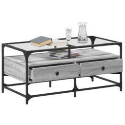 Berkfield Home Coffee Table with Glass Top Grey Sonoma 98.5x50x45 cm Steel - thumbnail 3