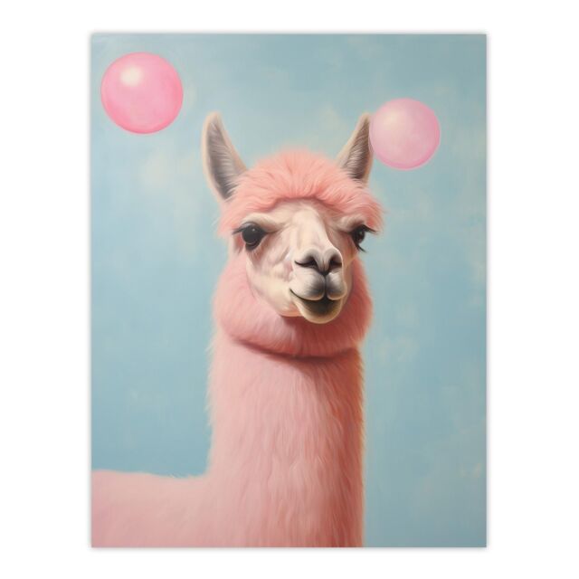 "Wee Blue Coo Wall Art Print Bubblegum Llama Pastel Pink Blue Fun Kids Living Room - Size: W24"" x H32""" - image 1