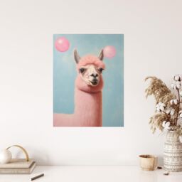 "Wee Blue Coo Wall Art Print Bubblegum Llama Pastel Pink Blue Fun Kids Living Room - Size: W24"" x H32""" - thumbnail 4