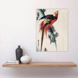 "Artery8 Pheasant & Small Pine Vintage Japan Wall Art Print Hiroshige in Red - Size: W24"" x H32""" - thumbnail 4