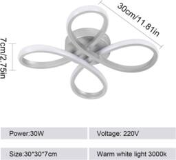 Pheashine 30W LED Ceiling Light, Silver 30cm Flower Flush Mount Lamp, Warm Light in White - thumbnail 4