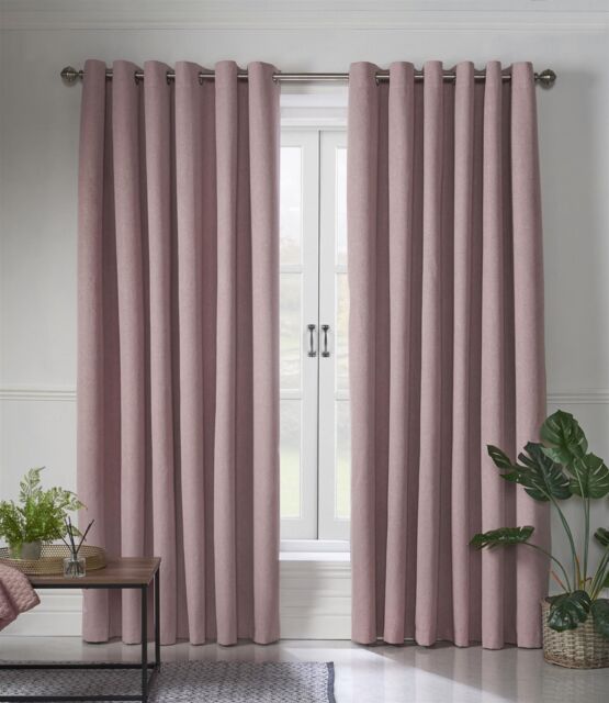 Luxury Living Linen Look Ring Top Blackout Curtains in Pink - Size: 229 cm width x 183 cm drop - image 1