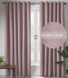 Luxury Living Linen Look Ring Top Blackout Curtains in Pink - Size: 229 cm width x 183 cm drop - thumbnail 2