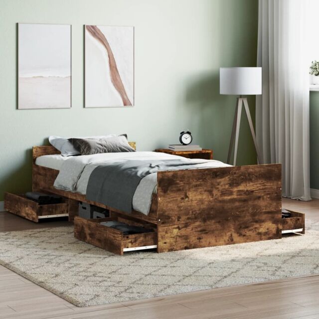 Berkfield Home Bed Frame with Headboard & Footboard Smoked Oak 90x190 cm Single in Brown - image 1
