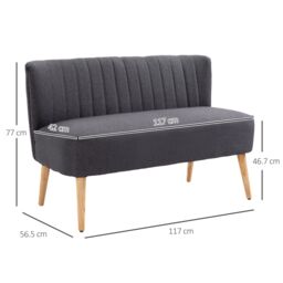 HOMCOM Modern Double Seat Sofa Compact Loveseat Couch Padded Velvet Wood Legs in Dark Grey - thumbnail 3
