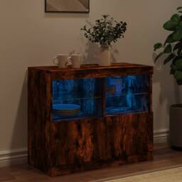 Berkfield Home Sideboard with LED Lights Smoked Oak 81x37x67 cm in Brown - Size: 81 x 37 x 67 cm - thumbnail 4