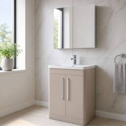 Balterley Aldershawe 2 Door Vanity Unit, Ceramic Basin, 600mm, Pebble Grey - thumbnail 4