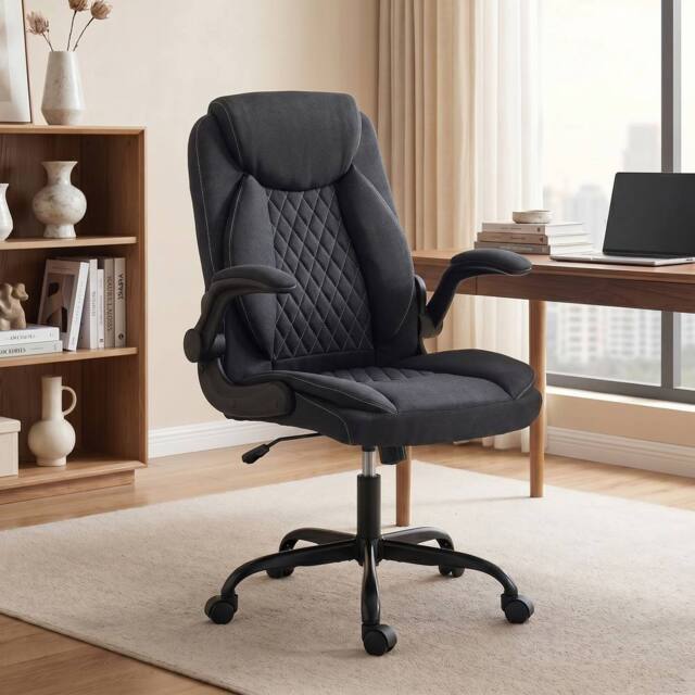 HOMCOM Linen-Look Computer Desk Chair with Thick Cushion in Black - image 1