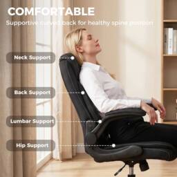 HOMCOM Linen-Look Computer Desk Chair with Thick Cushion in Black - thumbnail 4