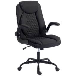 HOMCOM Linen-Look Computer Desk Chair with Thick Cushion in Black - thumbnail 2