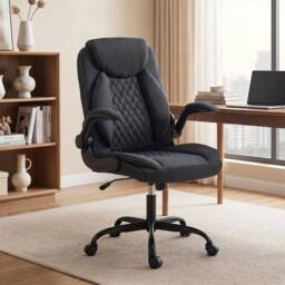 HOMCOM Linen-Look Computer Desk Chair with Thick Cushion in Black