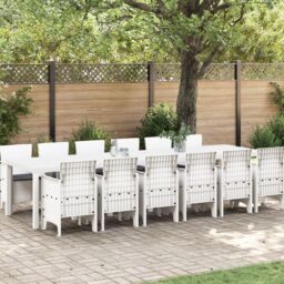 Berkfield Home 13 Piece Garden Dining Set with Cushions White Poly Rattan - thumbnail 1