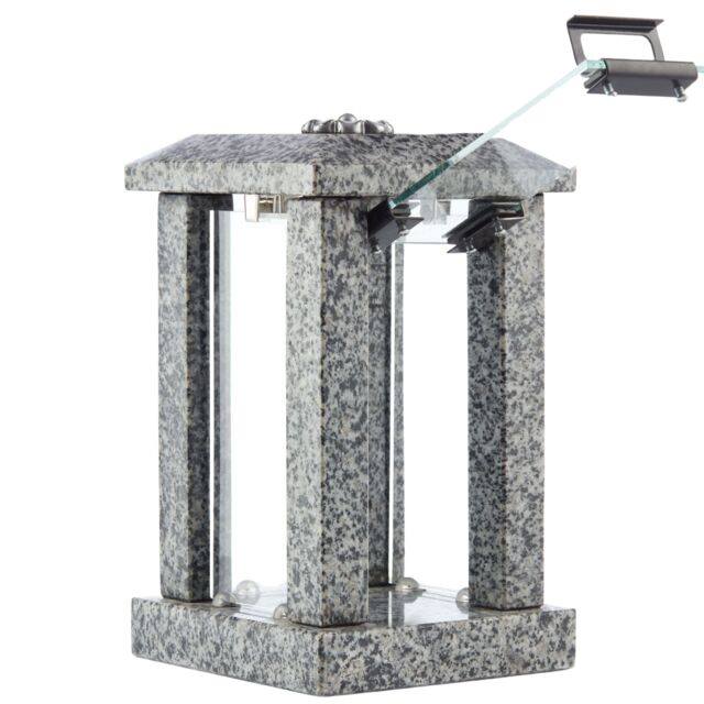 Novecrafto Granite Memorial Lantern with Flower - Grave Ornaments for Cemetery in Grey - image 1
