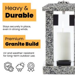 Novecrafto Granite Memorial Lantern with Flower - Grave Ornaments for Cemetery in Grey - thumbnail 2