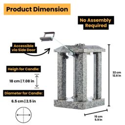 Novecrafto Granite Memorial Lantern with Flower - Grave Ornaments for Cemetery in Grey - thumbnail 3