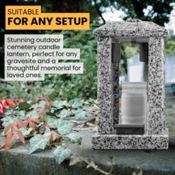 Novecrafto Granite Memorial Lantern with Flower - Grave Ornaments for Cemetery in Grey - thumbnail 5