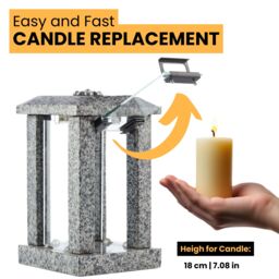 Novecrafto Granite Memorial Lantern with Flower - Grave Ornaments for Cemetery in Grey - thumbnail 6