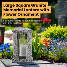 Novecrafto Granite Memorial Lantern with Flower - Grave Ornaments for Cemetery in Grey - thumbnail 7