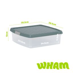 Wham Clip 3x 13.2L Square Plastic Storage Boxes with Clip Lock Lids in Green - thumbnail 5