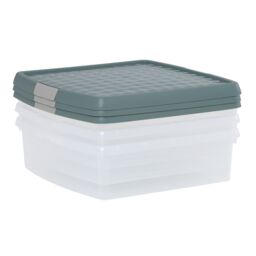 Wham Clip 3x 13.2L Square Plastic Storage Boxes with Clip Lock Lids in Green - thumbnail 4