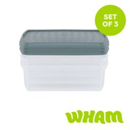 Wham Clip 3x 13.2L Square Plastic Storage Boxes with Clip Lock Lids in Green
