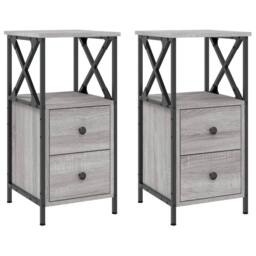 Berkfield Home Bedside Cabinets 2 pcs Grey Sonoma 34x35.5x70 cm Engineered Wood - thumbnail 1