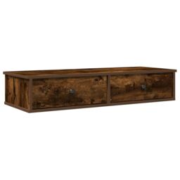 Berkfield Home Wall Shelf with Drawers Smoked Oak 100x37.5x19 cm Engineered Wood in Brown - thumbnail 2