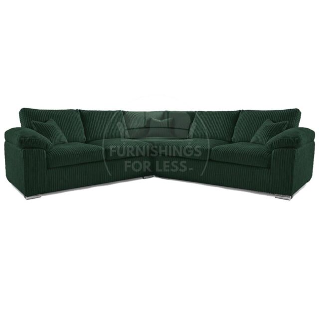 Furnishings For Less UK Delta Large 5 Seater Corner Sofa Jumbo Cord L Shape in Green - image 1