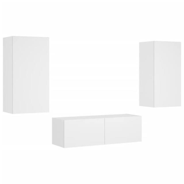 Berkfield Home Modern 3 Piece TV Wall Cabinets with LED Lights White - image 1
