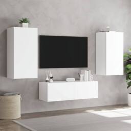 Berkfield Home Modern 3 Piece TV Wall Cabinets with LED Lights White - thumbnail 4