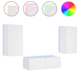 Berkfield Home Modern 3 Piece TV Wall Cabinets with LED Lights White - thumbnail 3
