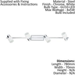 Loops 2 PACK Wall Light Colour 4 Spots Chrome Plated & White Steel GU10 4x5W Included - thumbnail 2