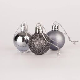 Shatchi 30mm/24Pcs Christmas Baubles Shatterproof Dark Grey, Tree Decorations in Grey - thumbnail 1