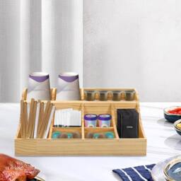 FLAVORA Pine Condiment Organizer with 9 Compartment in Natural - Size: 500mm - thumbnail 5
