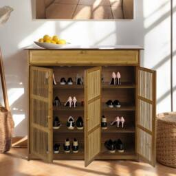 Kelvenix 98cm Bamboo Tall Shoe Cabinet Heels Shoe Rack in Brown - Size: 0.6m2 - thumbnail 5