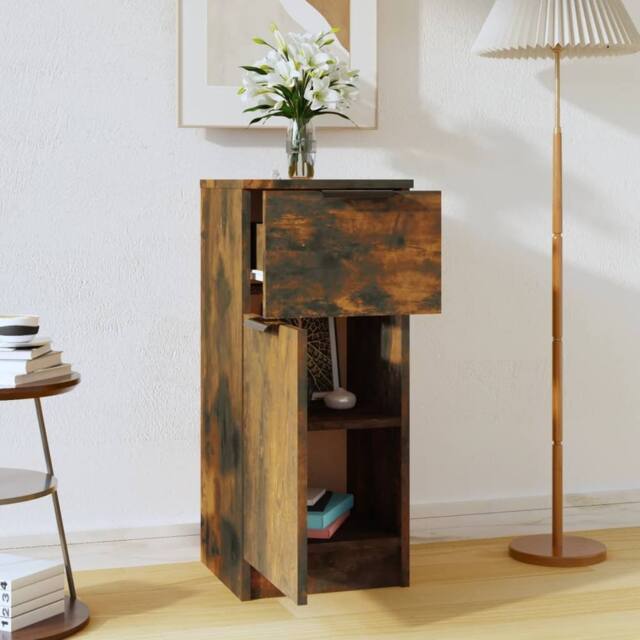 Berkfield Home Sideboard Smoked Oak 30x30x70 cm Engineered Wood in Brown - Size: 30 x 30 x 70 cm - image 1