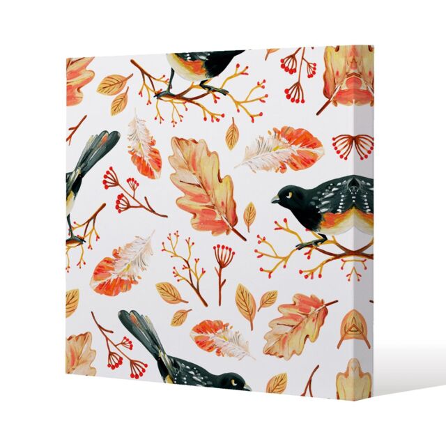 Benjamin Tate Design Birds & Leaves in Autumn (Canvas Print) / 127 x 127 x 4cm in Natural - Size: 127 x 127 x 4 cm - image 1