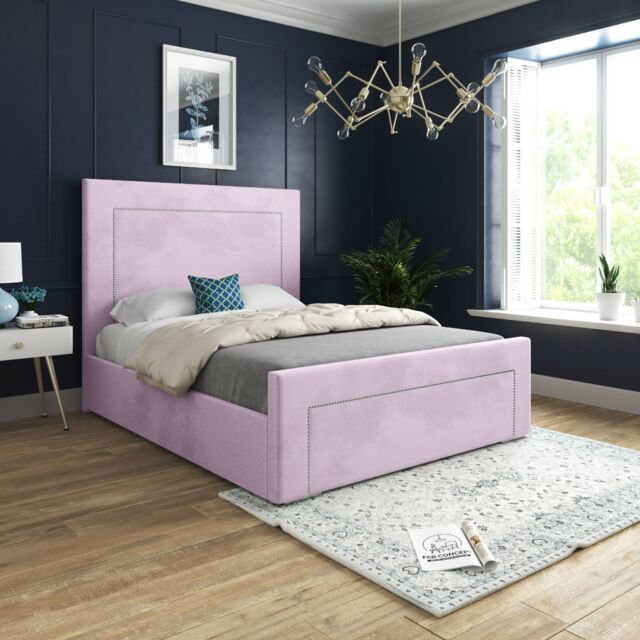 Casani Lucca Upholstered Soft Velvet Bed Frame in Pink - Size: Double - image 1