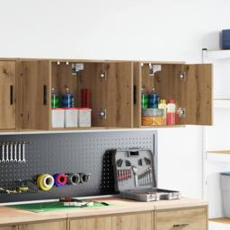 Berkfield Home Garage Wall Cabinets 2 pcs Artisan Oak Engineered Wood in Brown - thumbnail 2