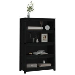 Berkfield Home Book Cabinet Black 80x35x126 cm Solid Wood Pine - Size: 80 x 35 x 126 cm - thumbnail 4