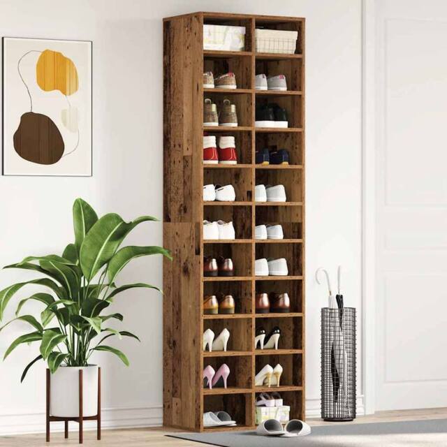 Berkfield Home Shoe Cabinet Old Wood 54x34x183 cm Engineered Wood in Brown - Size: 54 x 34 x 183 cm - image 1